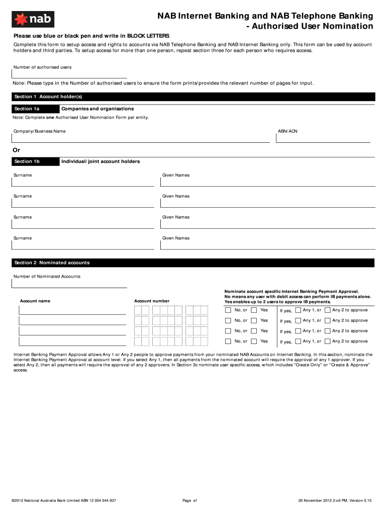 Nab Account Authority Card  Form