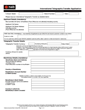 Nab Telegraphic Transfer Form