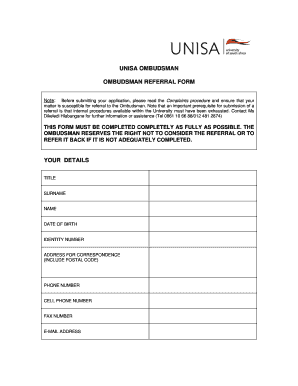 Unisa Complaints  Form