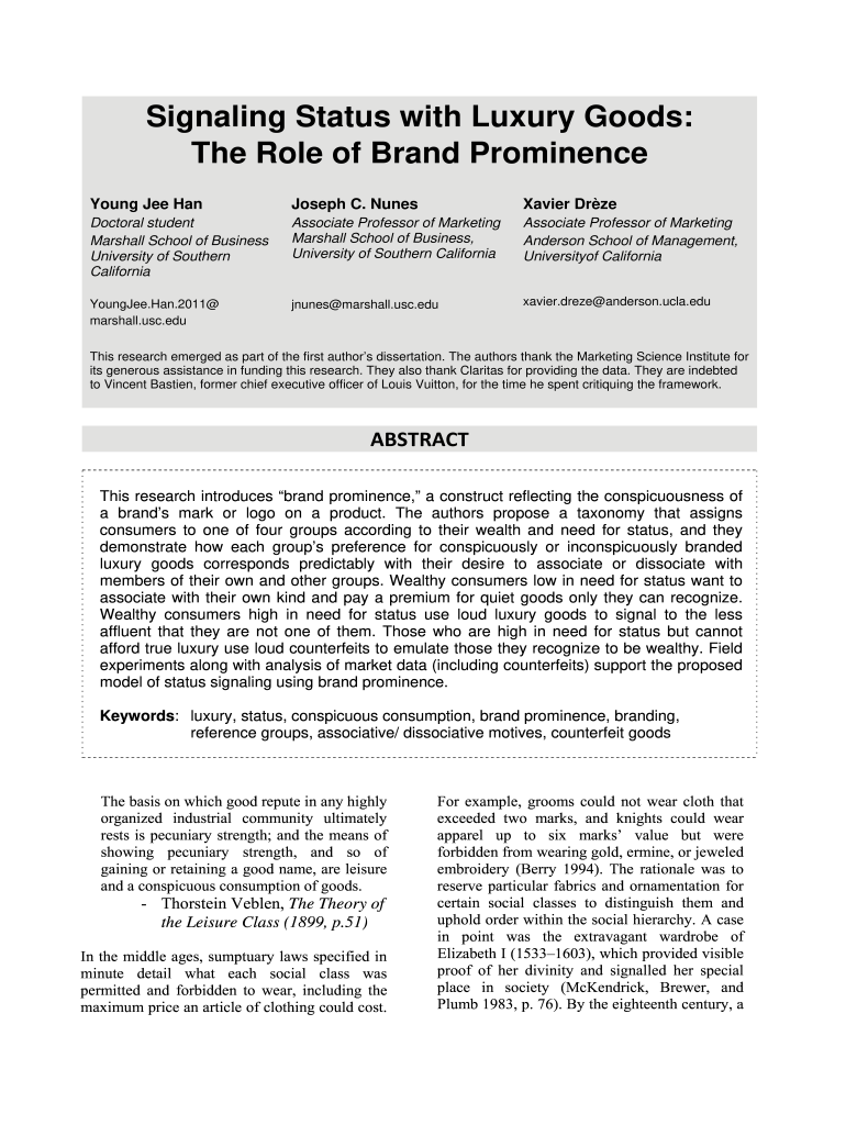 Signaling Status with Luxury Goods the Role of Brand Prominence PDF Form