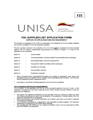 Unisa Vendor Registration  Form