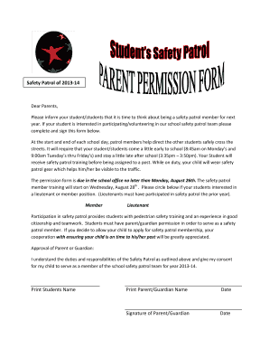 Safety Patrol Permission Slip  Form