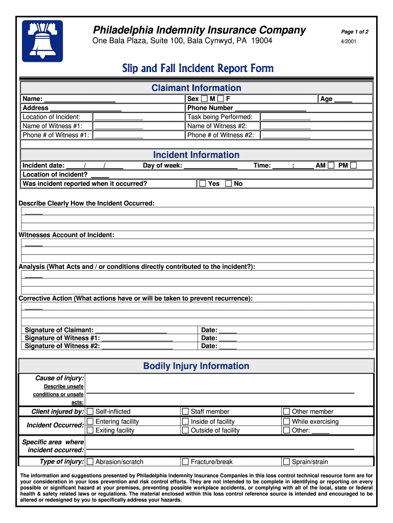 Get and Sign Incident Report Patient Fall Sample 2001-2022 Form