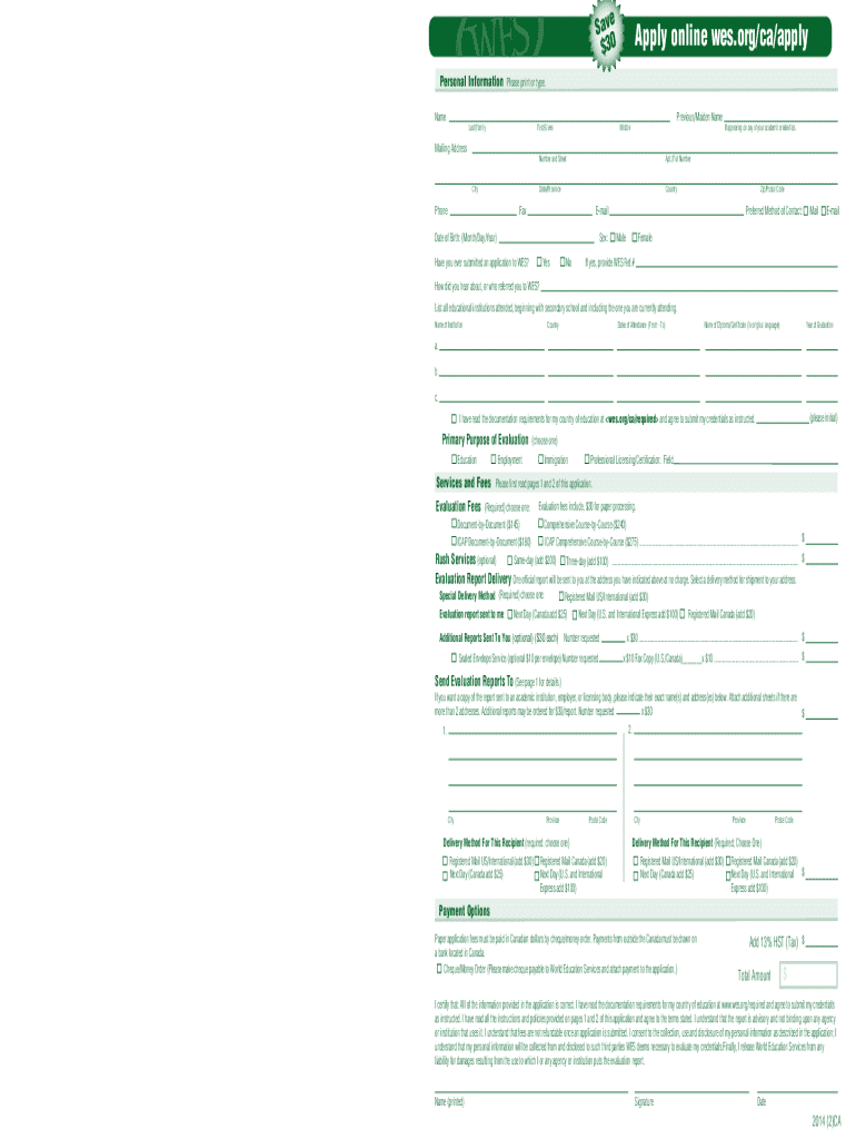  Wes Form 2014