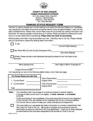 Ranking Status San Joaquin County Form