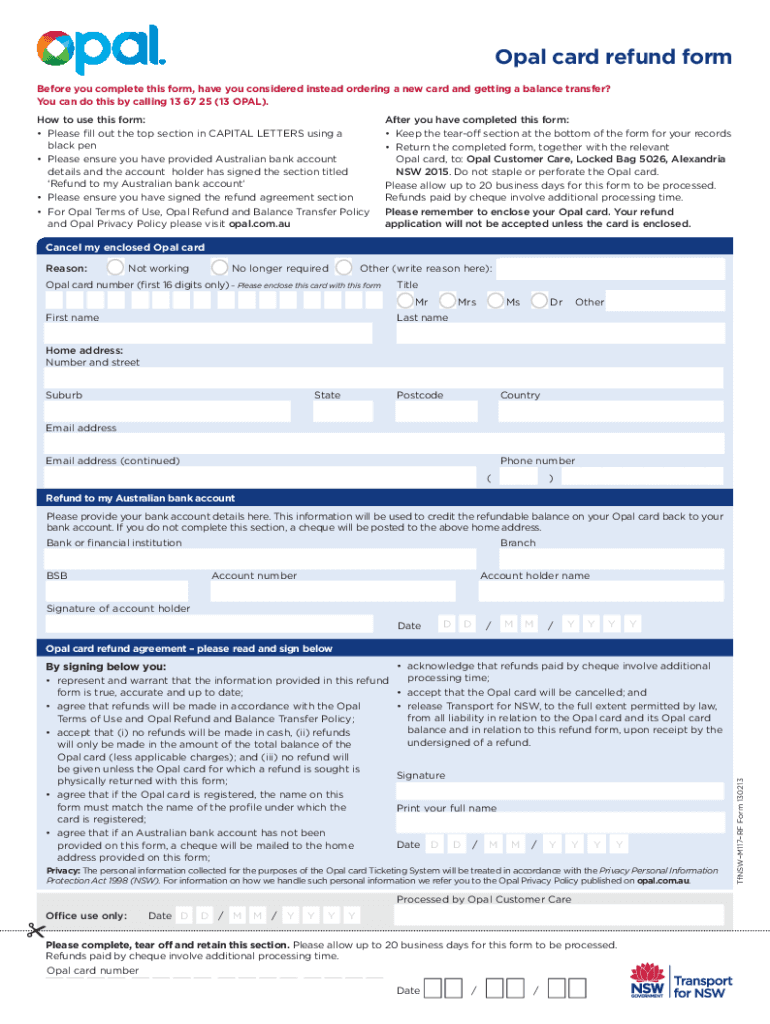 Opal Refund Form