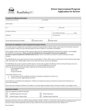 Driver Improvement Program Application for Review  Form