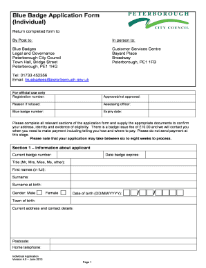 Peterborough City Council Blue Badge  Form