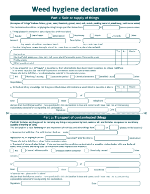 Weed Hygiene Declaration Weed Hygiene Declaration Application Form