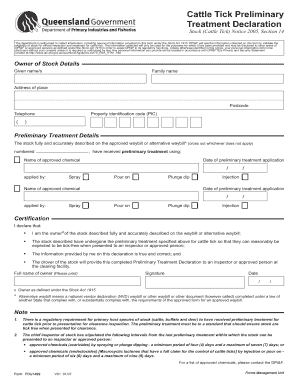 Cattle Tick Preliminary Treatment Declaration Form Fdu1499