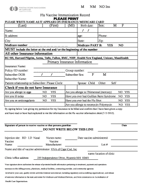 Flu Shot Record Form