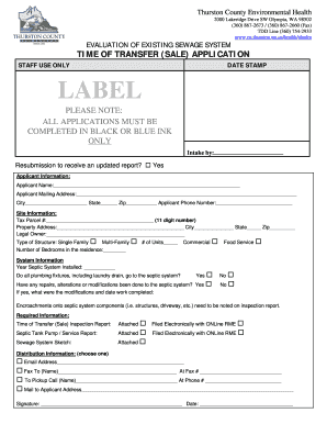 Time of Transfer Thurston County  Form