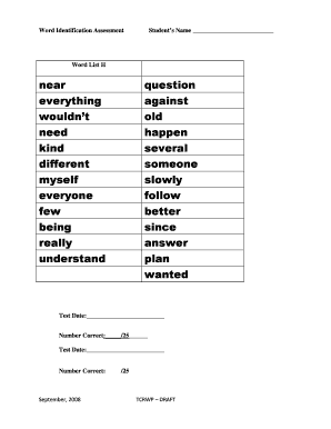 Word Identification Assessment  Form