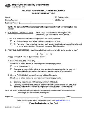  Request for Unemployment Insurance Tax Payment Method Form Esd Wa 2005