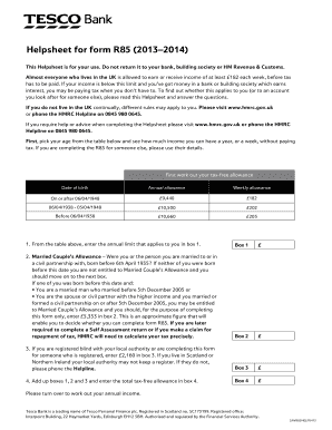 Helpsheet for Form R85 Tesco Bank