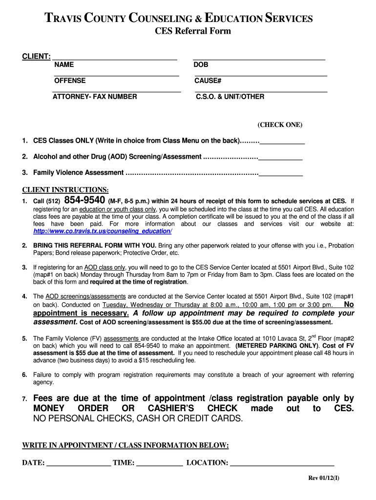  Referral Form Travis County Co Travis Tx 2012