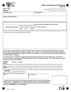 Motion to Set Aside an Ex Parte Order  Form