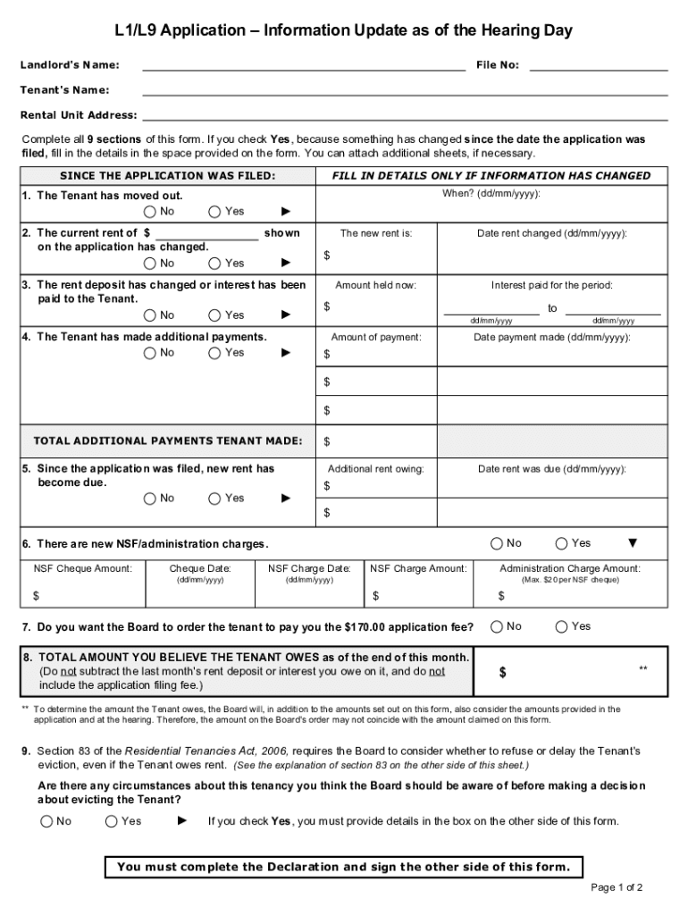 L1 L9 Application Information Update