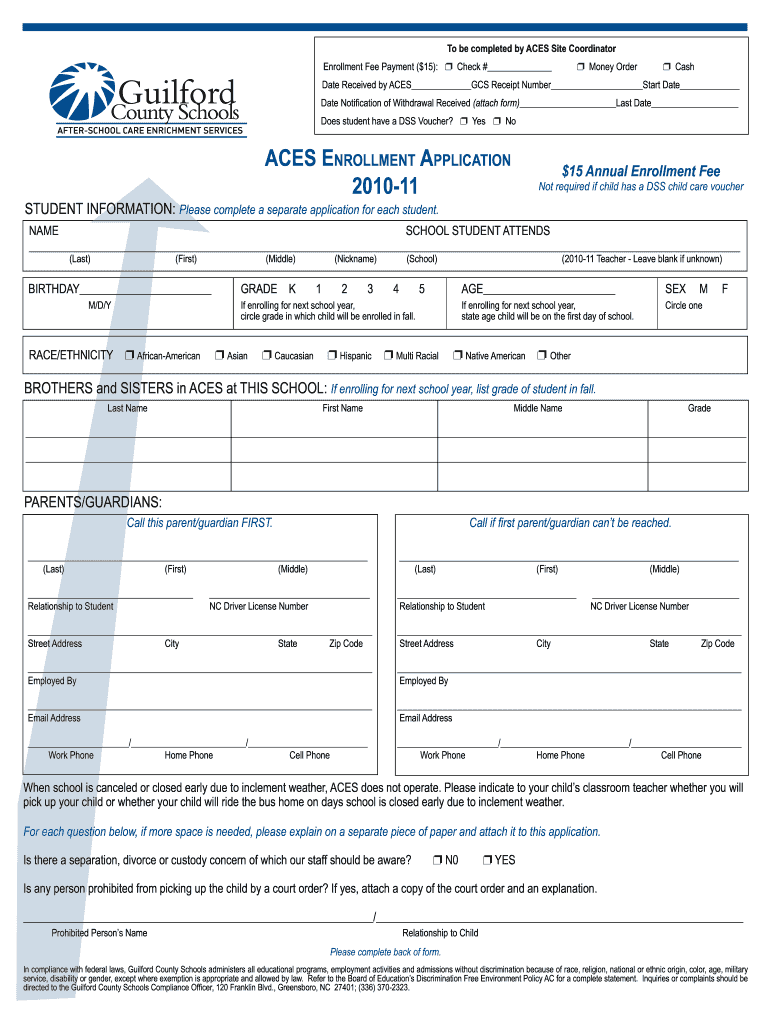  ACES Enrollment Application  Guilford County Schools 2010-2024