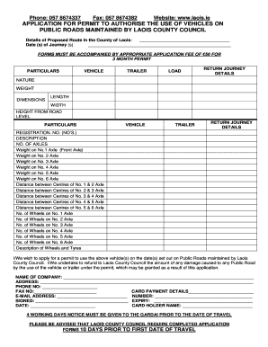 Heavy Load Permit Application Form Laois County Council Laois