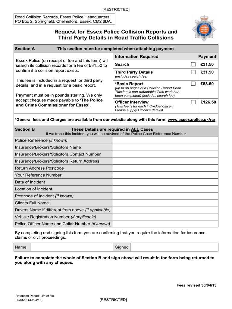  Essex Police Report Collision 2013-2024