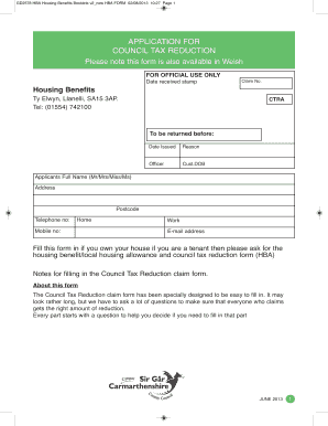 Application Council Tax Reduction  Form