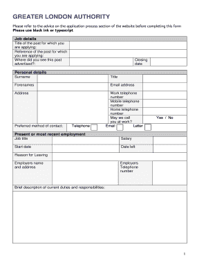 Job Application Form in London PDF