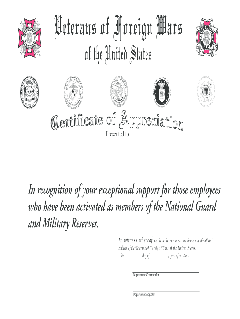 Vfw Certificates  Form