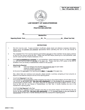 Form TA 3 the Law Society of Saskatchewan Lawsociety Sk