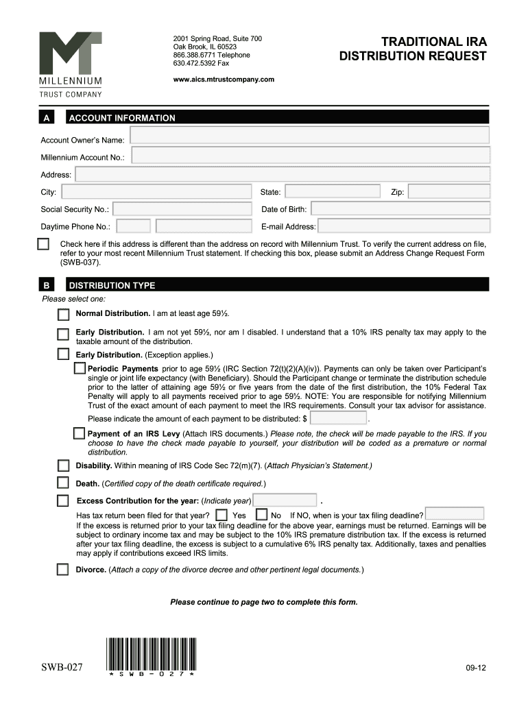  Millennium Trust Company Distribution Form 2012