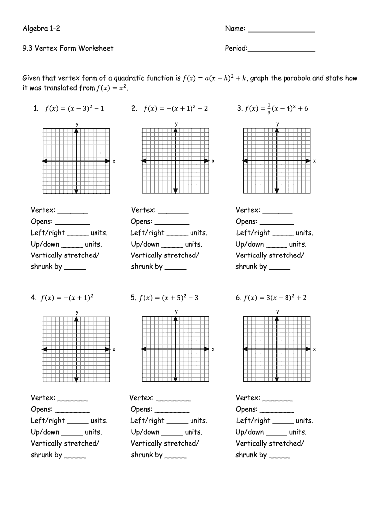 Worksheet Graphing Quadratics from Standard Form Answer Key