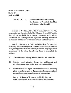 DENR Memorandum Order No 96 09 April 01, SUBJECT Denr Gov  Form