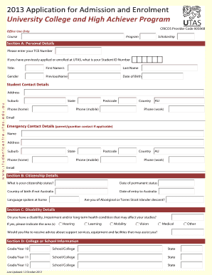 University Admission Form PDF