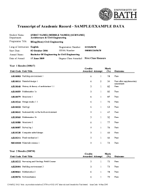 Transcript of Records Example  Form