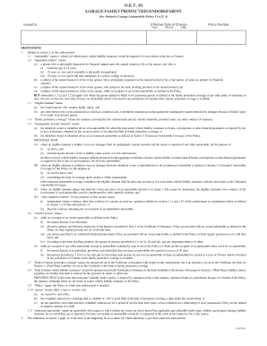  O E F 81 Garage Family Protection Endorsement for Ontario Garage Automobile Policy O a P 4 for Use on or After January 1, Up to  2005