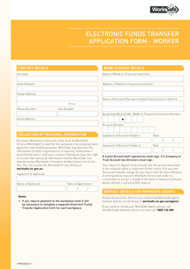 Electronic Funds Transfer Application Form Worksafe