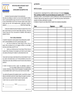 Liability Waiver Sign in Sheet  Form