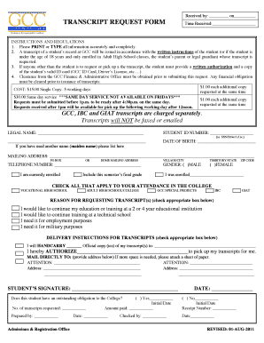 Guam Community College Transcript  Form