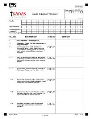 SANAS CHECKLIST for GCLP Sanas Co  Form