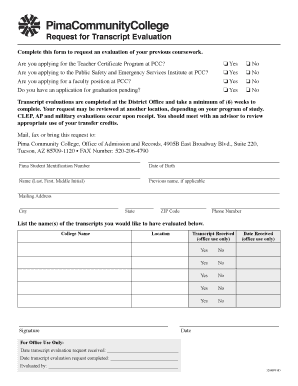 Pima Community College Transcript  Form