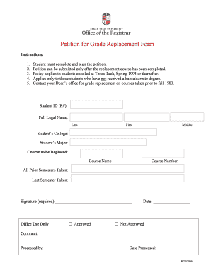 Ttu Grade Replacement  Form