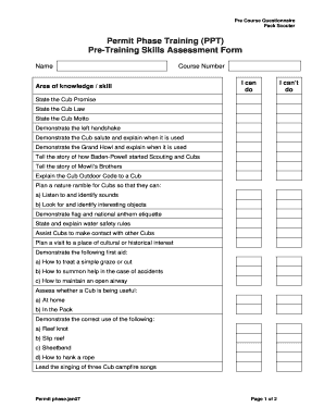 Pre Training Assessment Example  Form