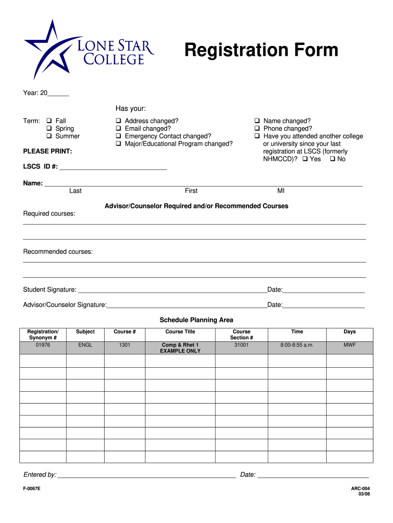  Star College Registration Forms 2008