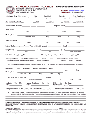 Coahoma Community College Application  Form