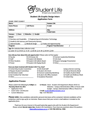 Student Life Graphic Design Intern Application Form Application