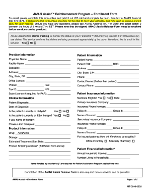 AMAG Assist Reimbursement Program Enrollment Form Needymeds