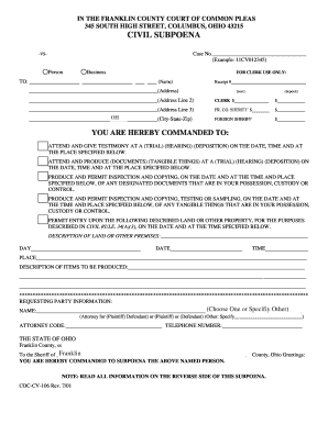 Franklin County Subpoena  Form