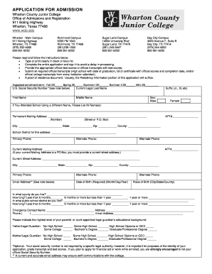 Application for Admission Form Wharton County Junior College Wcjc