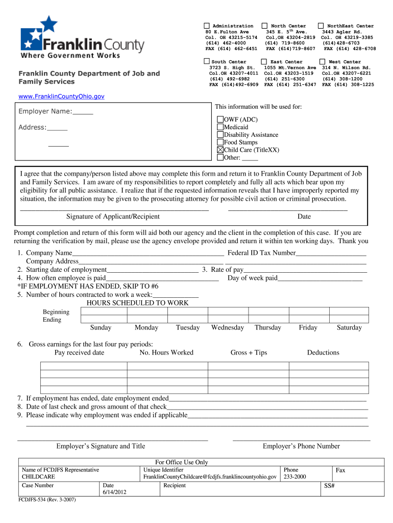 Get and Sign Franklin County Odjfs Form 2007-2022