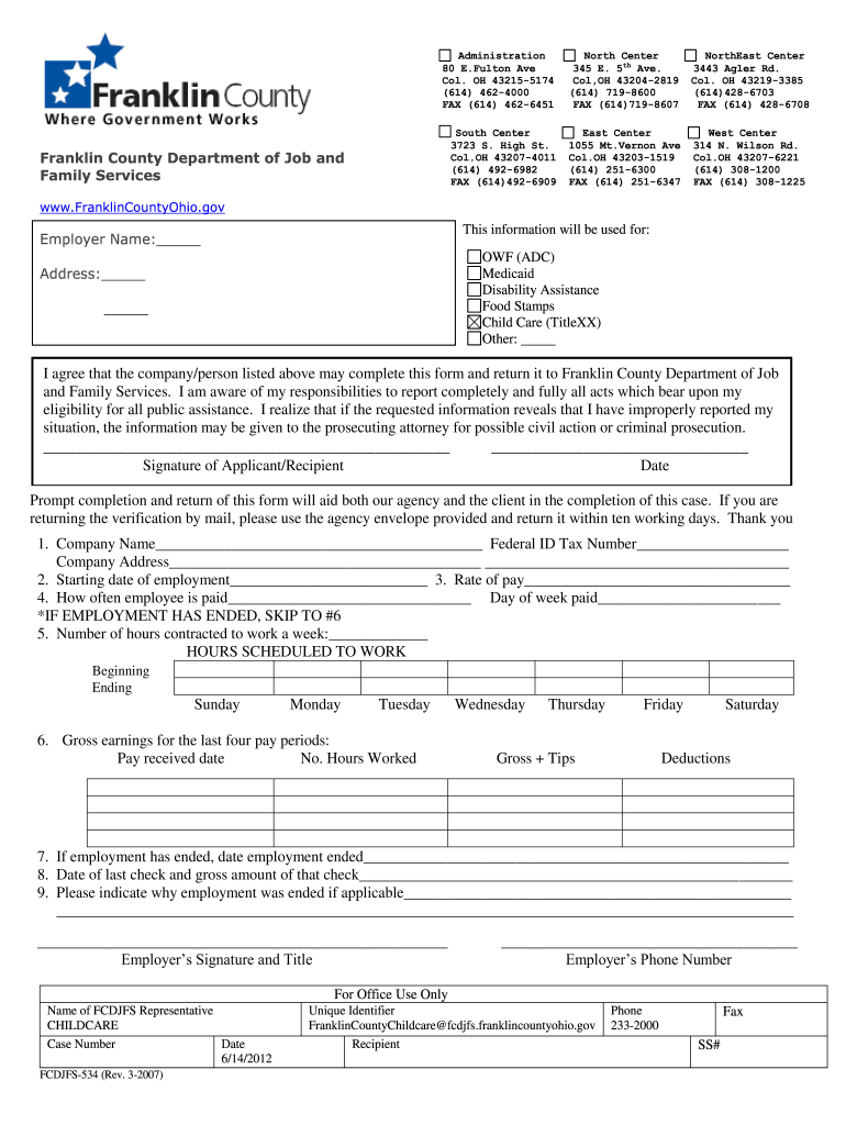  Franklin County Odjfs Form 2007